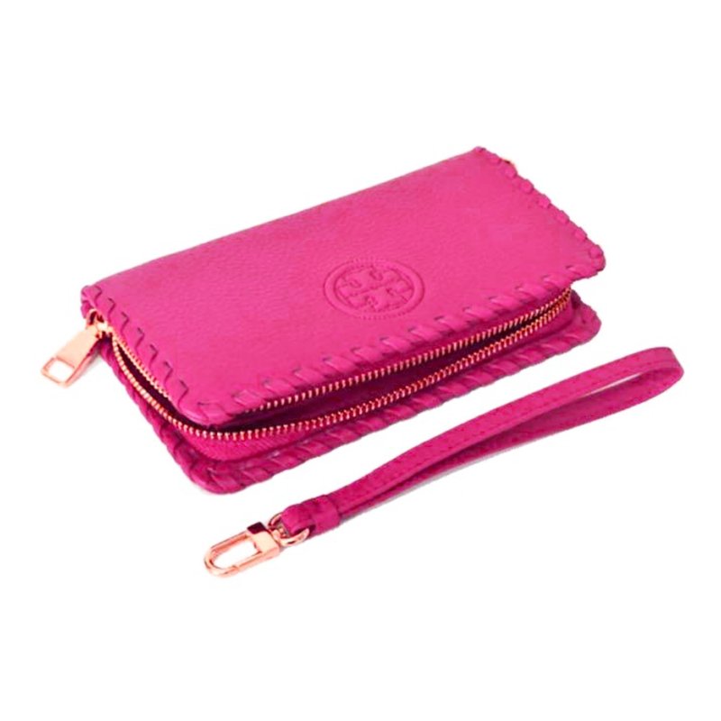 【TORY BURCH】造型皮革手拿包-粉桃色-1