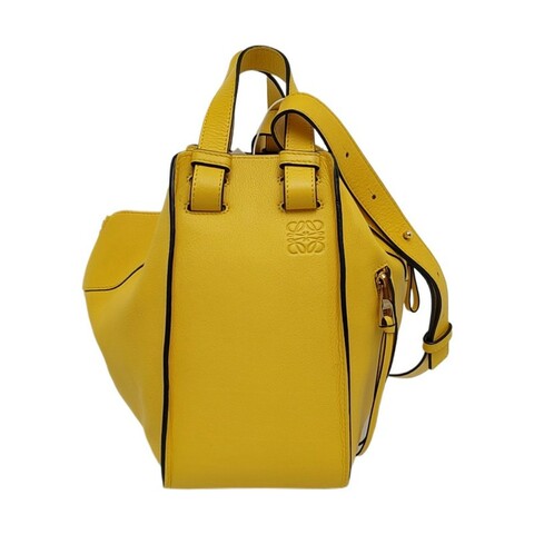 LOEWE Hammock 小號 黃色牛皮壓紋吊牀包單肩包手提包斜挎包 銀色五金 可拆卸肩帶 9.5新