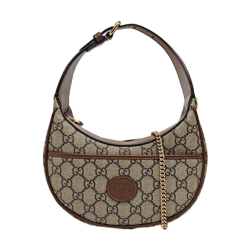 GUCCI Retro 棕色塗層帆布老花單肩包手提包 金色五金 可拆卸肩帶 9.8新-0