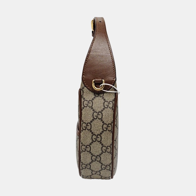 GUCCI Retro 棕色塗層帆布老花單肩包手提包 金色五金 可拆卸肩帶 9.8新-2