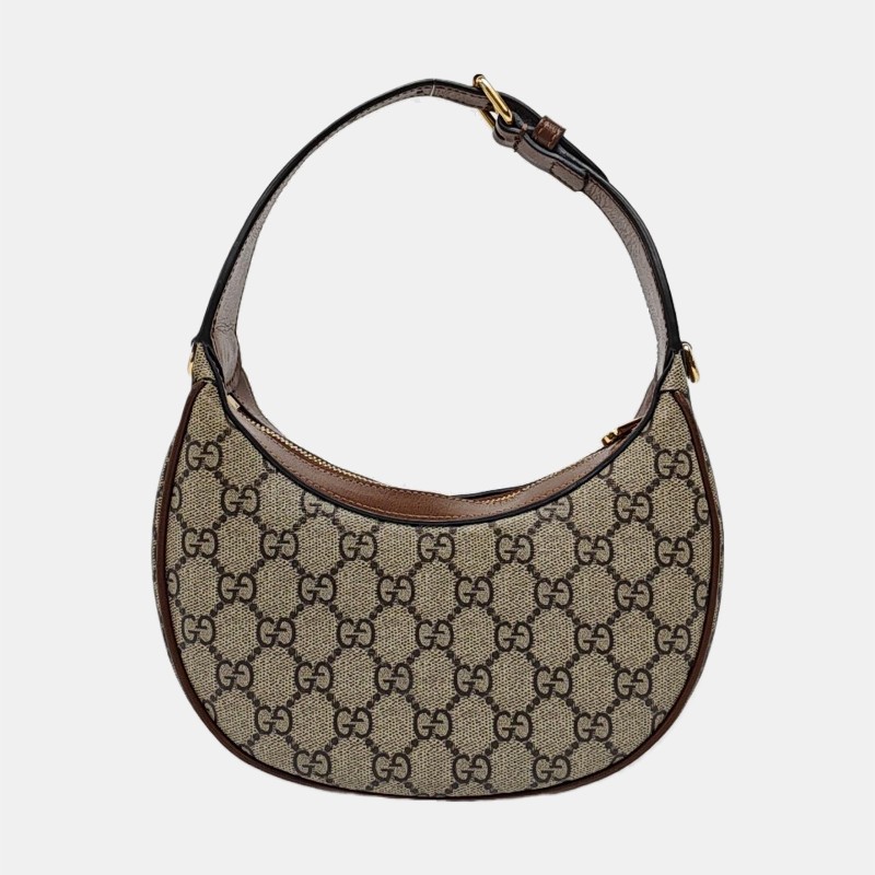 GUCCI Retro 棕色塗層帆布老花單肩包手提包 金色五金 可拆卸肩帶 9.8新-4