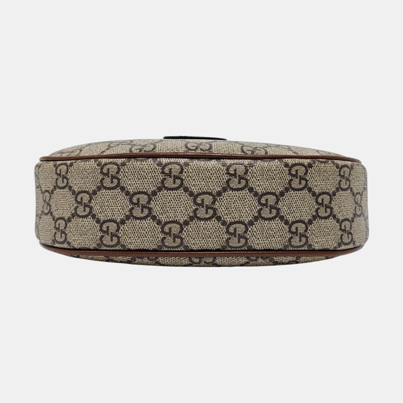 GUCCI Retro 棕色塗層帆布老花單肩包手提包 金色五金 可拆卸肩帶 9.8新-5