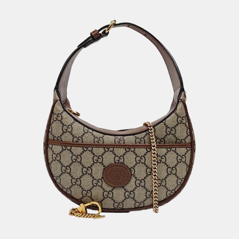 GUCCI Retro 棕色塗層帆布老花單肩包手提包 金色五金 可拆卸肩帶 9.8新-7