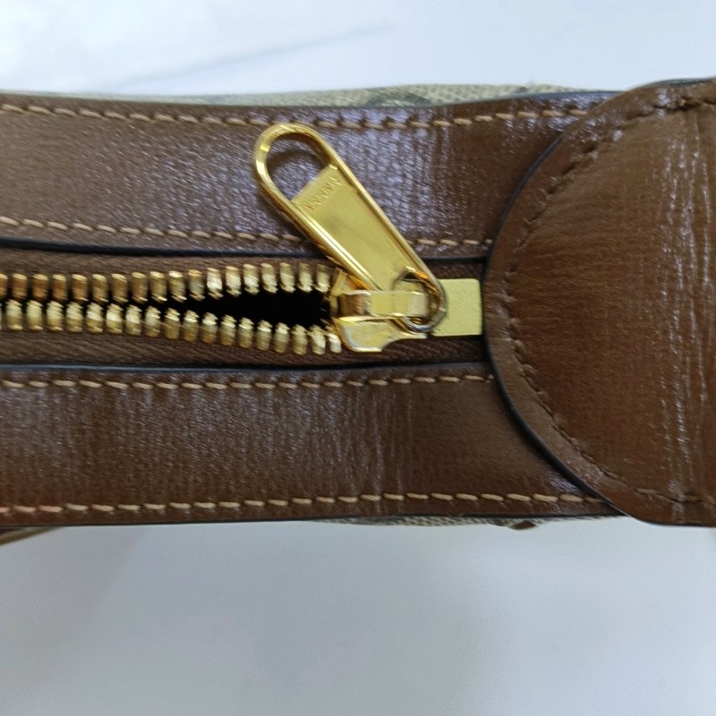 GUCCI Retro 棕色塗層帆布老花單肩包手提包 金色五金 可拆卸肩帶 9.8新-9