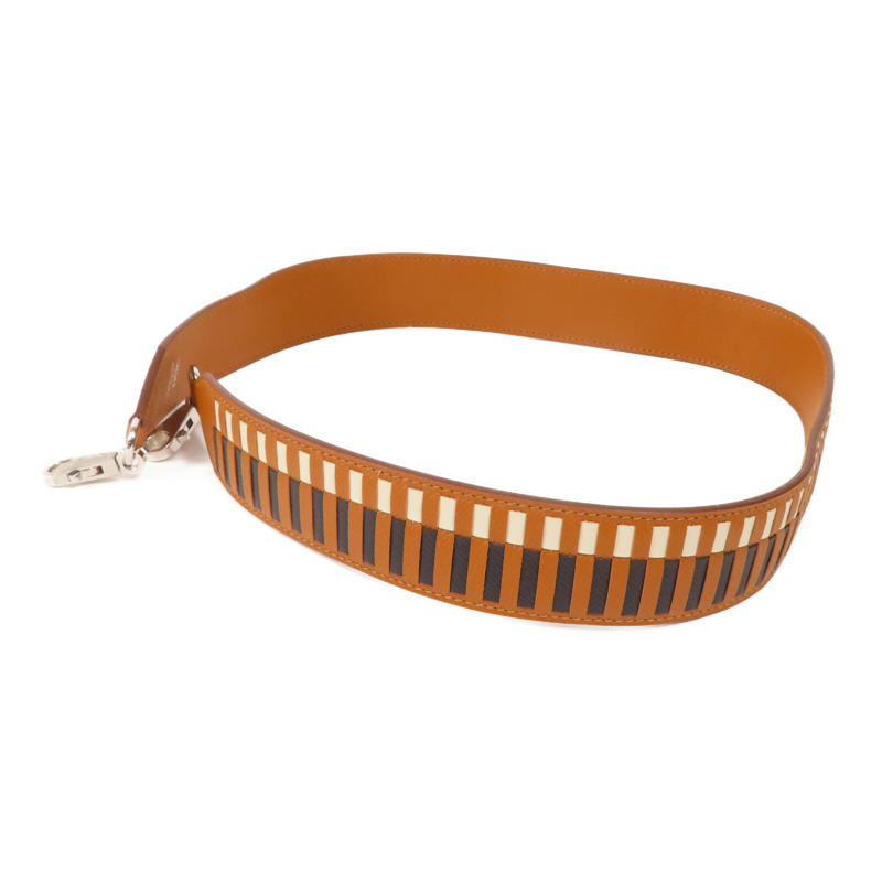 HERMES Epsom皮革Shoulder Strap銀扣肩帶Gold-3