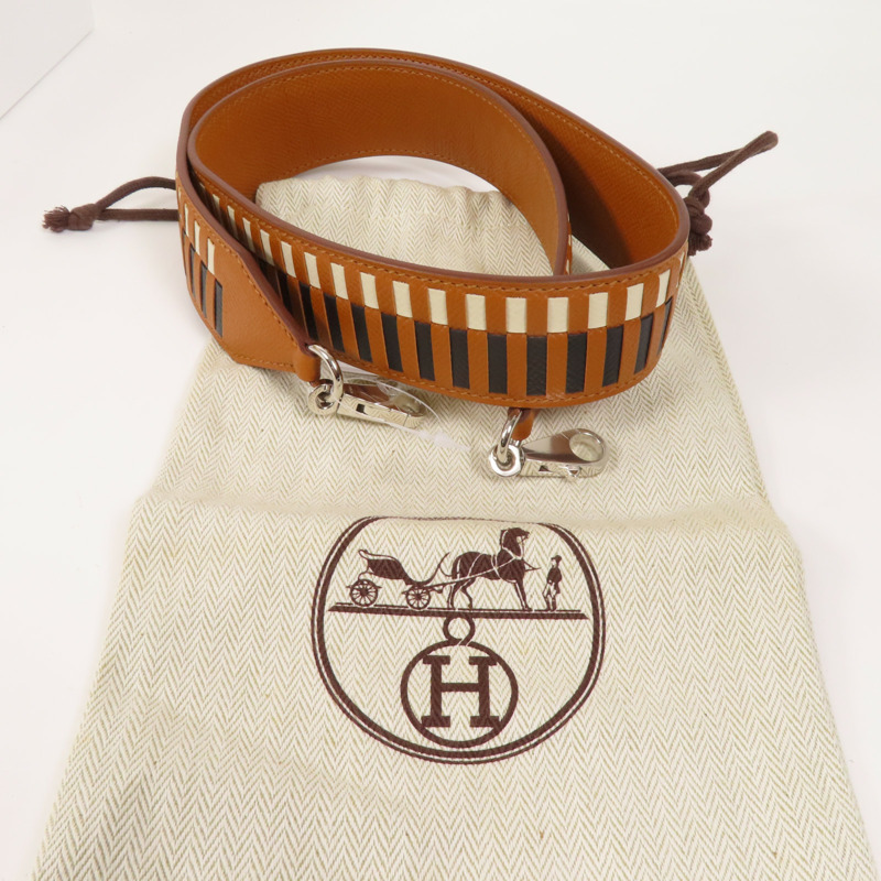 HERMES Epsom皮革Shoulder Strap銀扣肩帶Gold-12