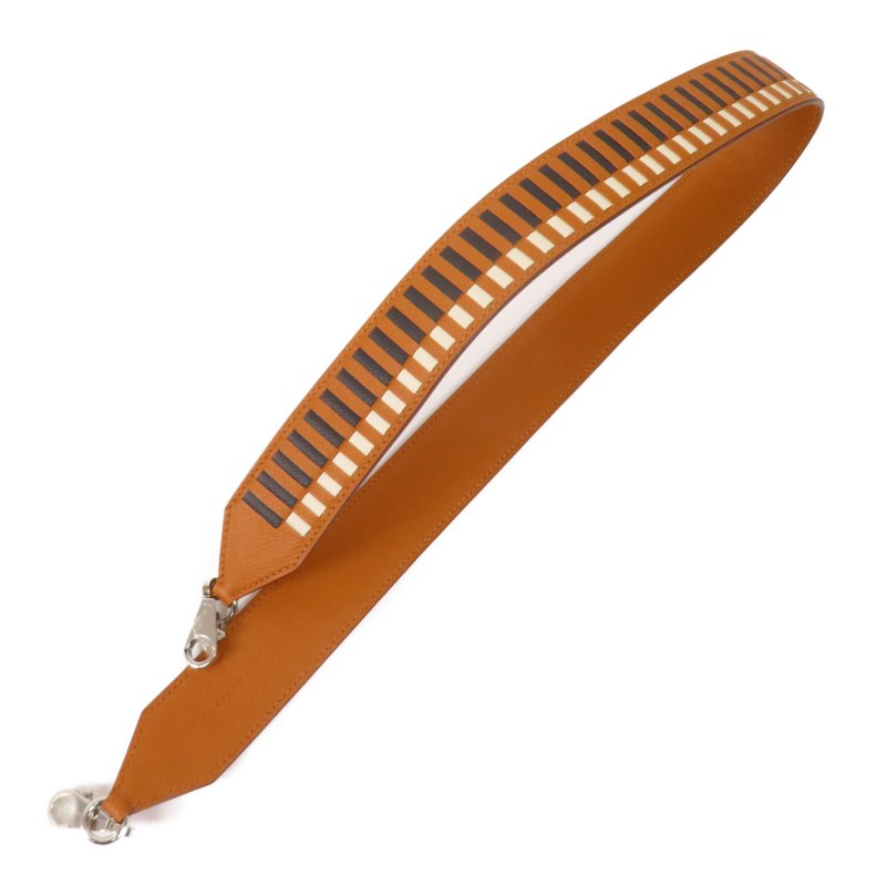 HERMES Epsom皮革Shoulder Strap銀扣肩帶Gold-0