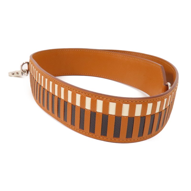 HERMES Epsom皮革Shoulder Strap銀扣肩帶Gold-4