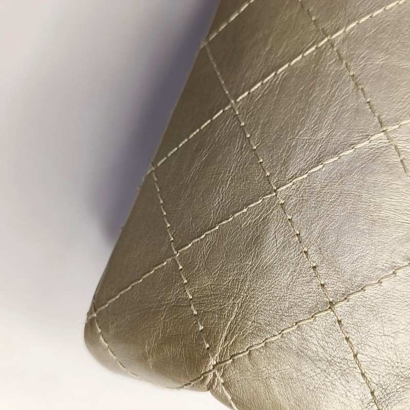 CHANEL 2.55大號 香檳色牛皮菱格紋絎縫斜挎包單肩包 銀色五金 15開-14