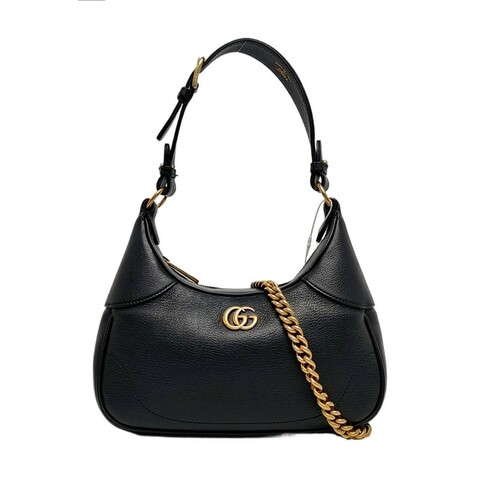 GUCCI Aphrodite 小號 黑色牛皮單肩包手提包斜挎包 金色五金 2條可拆卸肩帶
