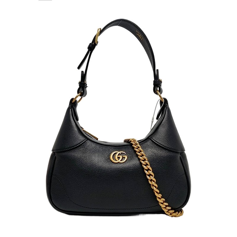 GUCCI Aphrodite 小號 黑色牛皮單肩包手提包斜挎包 金色五金 2條可拆卸肩帶-0