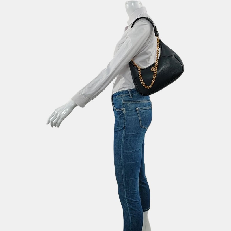 GUCCI Aphrodite 小號 黑色牛皮單肩包手提包斜挎包 金色五金 2條可拆卸肩帶-1