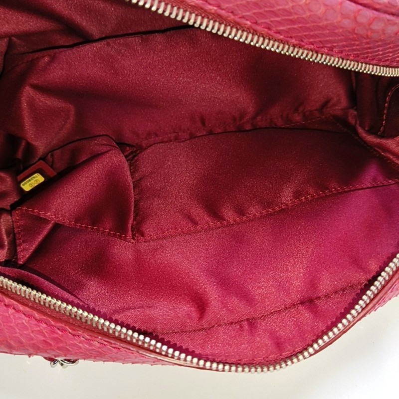 CHANEL 粉紅色蛇皮菱格紋絎縫單肩包 銀色五金 17開 9.8新-6