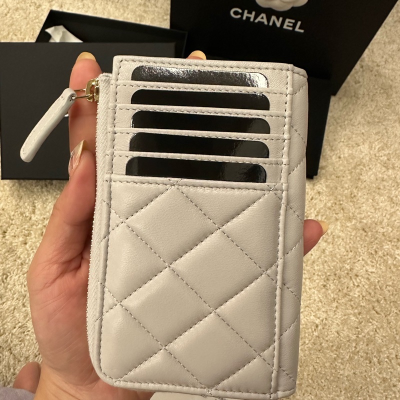 全新 Chanel絕版L拉鍊卡包零錢包 小羊皮-2