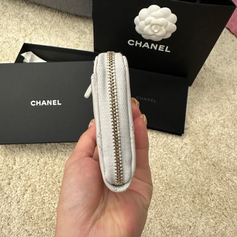 全新 Chanel絕版L拉鍊卡包零錢包 小羊皮-3