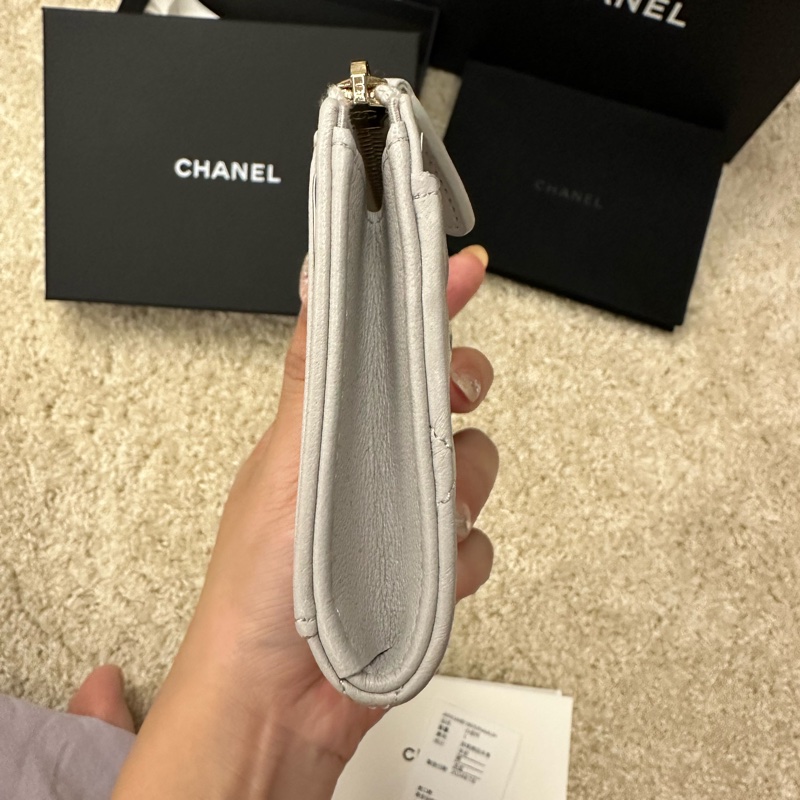 全新 Chanel絕版L拉鍊卡包零錢包 小羊皮-4