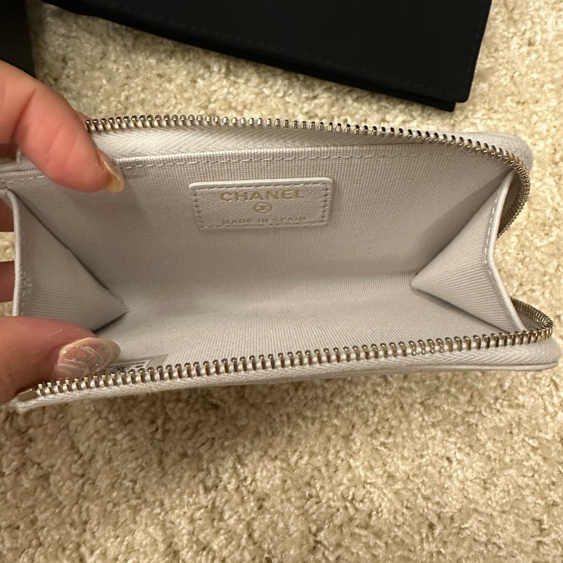 全新 Chanel絕版L拉鍊卡包零錢包 小羊皮-5