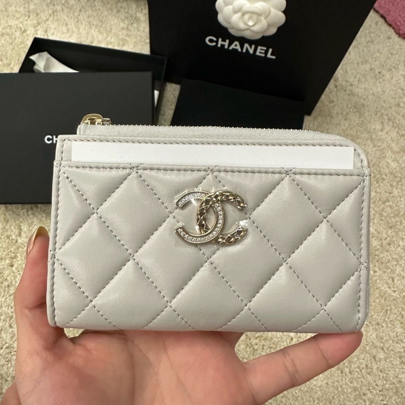 全新 Chanel絕版L拉鍊卡包零錢包 小羊皮-7