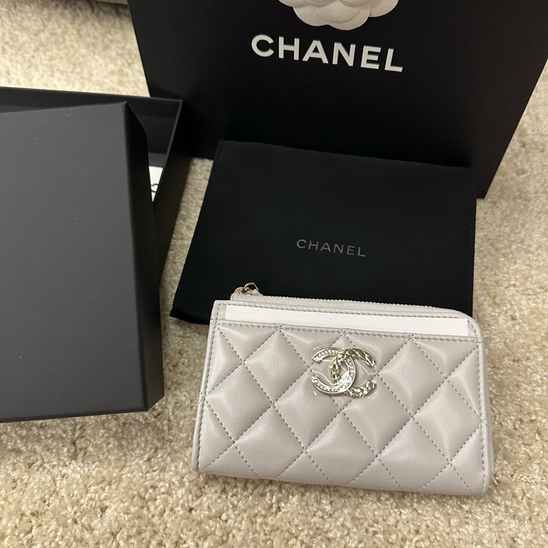 全新 Chanel絕版L拉鍊卡包零錢包 小羊皮-12