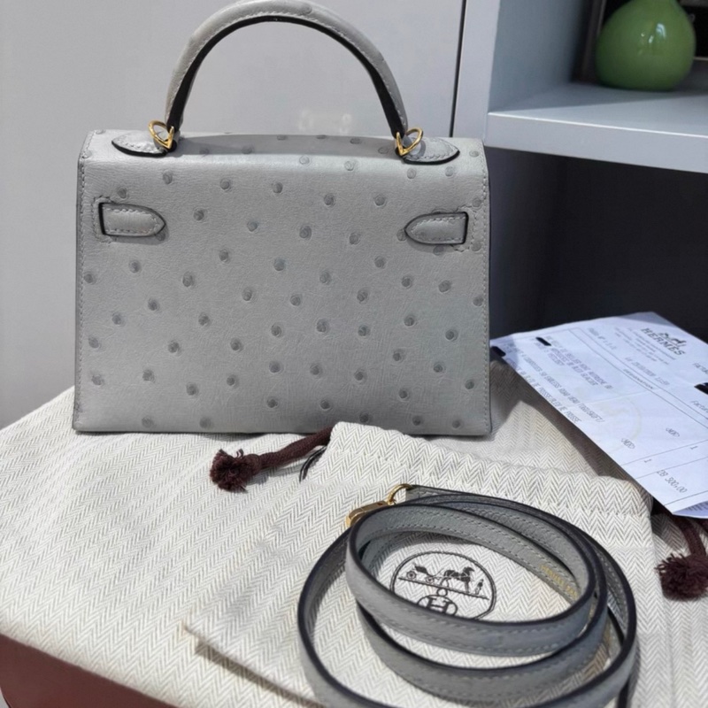 有購證🩷 Hermes 8U 鴕鳥皮 mini Kelly二代 金扣 原膜 Y刻 有票據-1