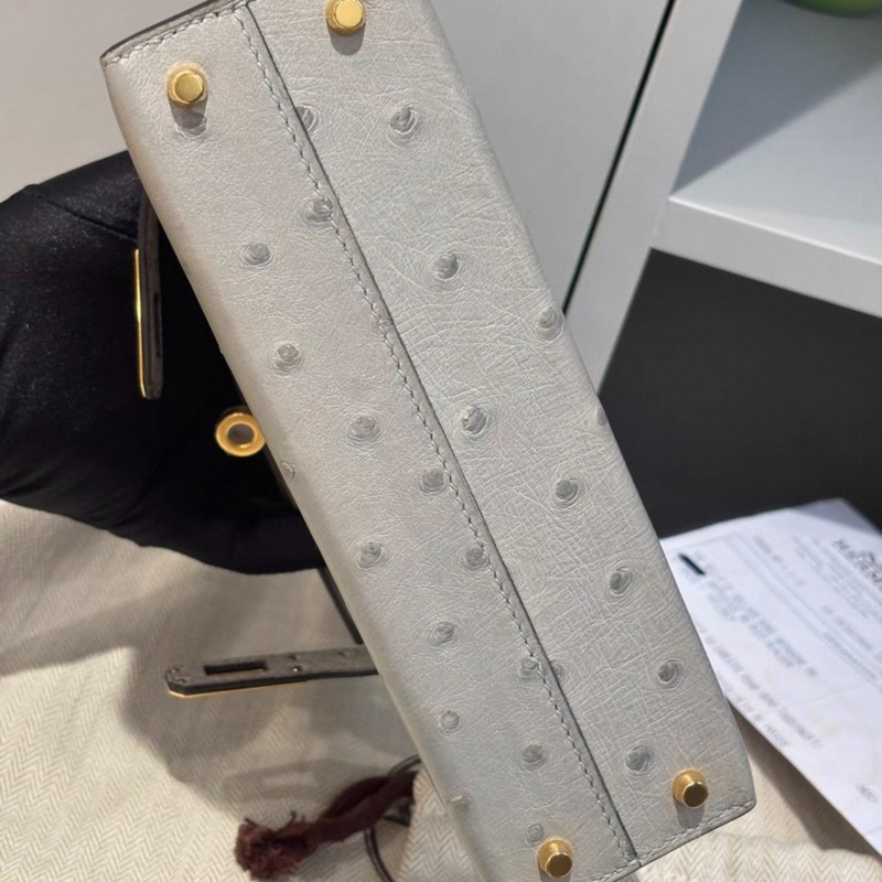 有購證🩷 Hermes 8U 鴕鳥皮 mini Kelly二代 金扣 原膜 Y刻 有票據-6