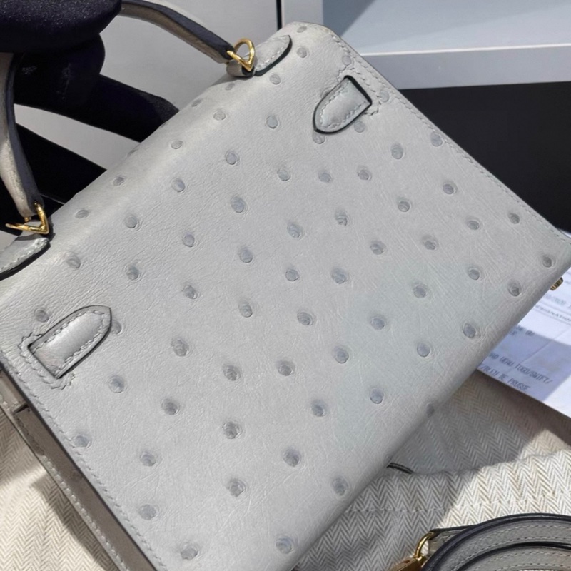 有購證🩷 Hermes 8U 鴕鳥皮 mini Kelly二代 金扣 原膜 Y刻 有票據-7