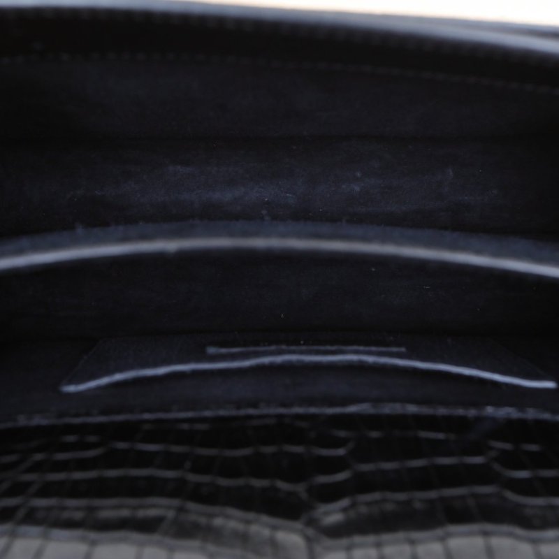 SAINT LAURENT SUNSET日落包中號22鱷魚壓紋黑色牛皮銀扣肩背包-3