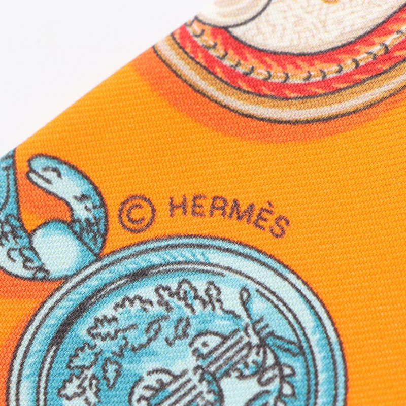 愛馬仕 Twilly 肩章絲巾,橘色多色絲巾,二手女款-1