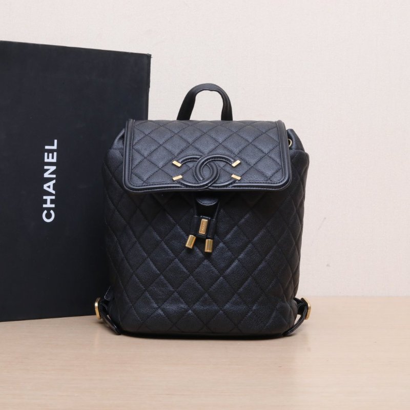 CHANEL VanityCase雙肩包22黑色荔枝牛皮25開金扣雙C大LOGO菱格紋肩背包-0