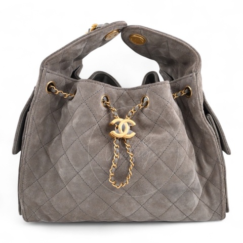 [Unused] Chanel Small 25 Bag Gray Suede GHW Microchip