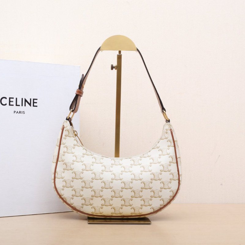 CELINE AVA豌豆包腋下包中號凱旋門印花白色PVC金扣肩背包-0