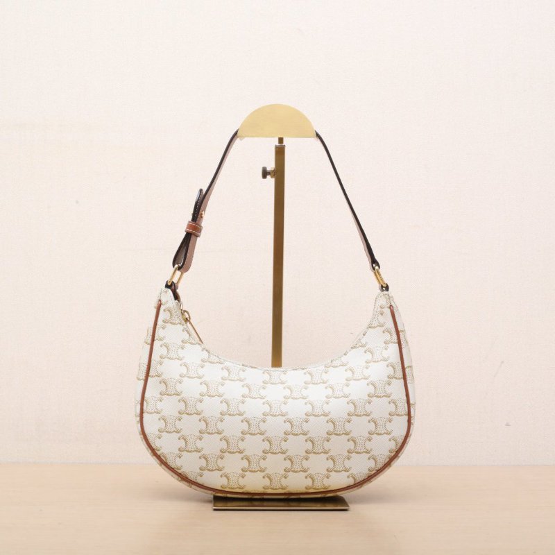 CELINE AVA豌豆包腋下包中號凱旋門印花白色PVC金扣肩背包-1