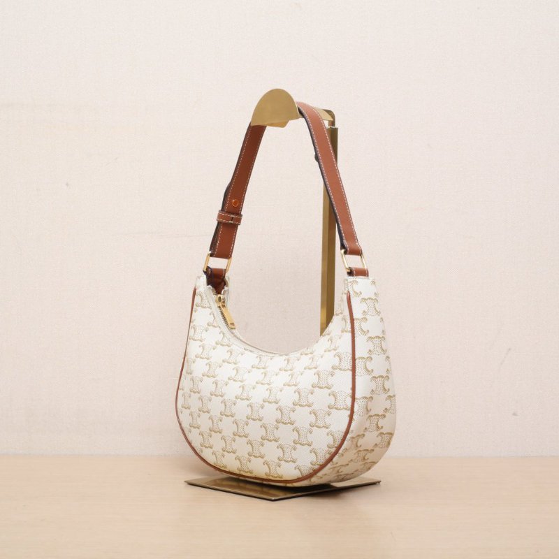 CELINE AVA豌豆包腋下包中號凱旋門印花白色PVC金扣肩背包-3