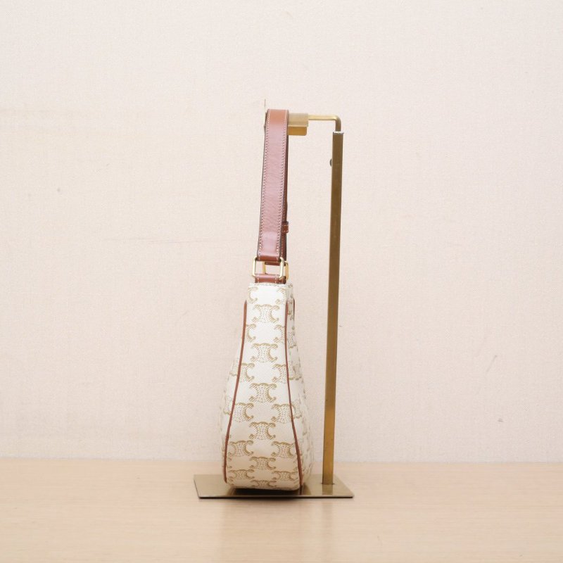 CELINE AVA豌豆包腋下包中號凱旋門印花白色PVC金扣肩背包-4