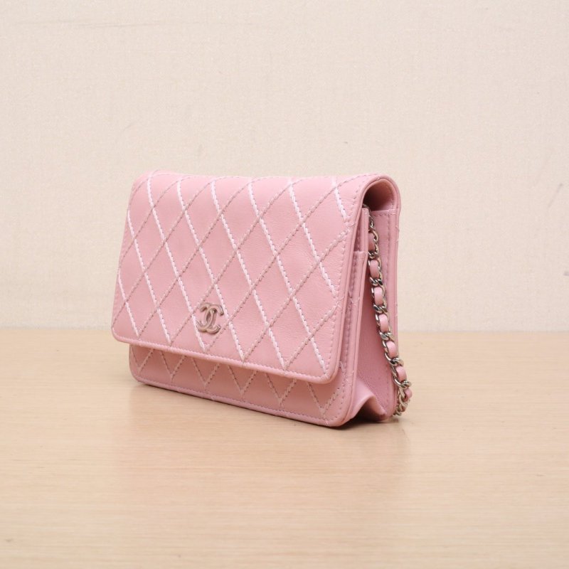 CHANEL CFWOC19粉色羊皮29開琺瑯扣肩背包-4