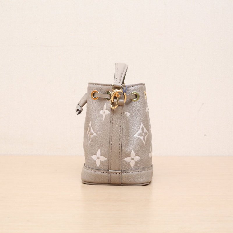 LOUIS VUITTON NOÉ水桶包Nano13可拆卸肩帶大象灰牛皮金扣晶片老花壓紋肩背包-4