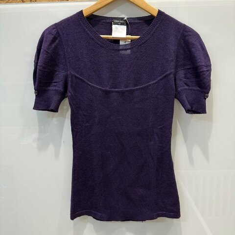 【美收精品】CHANEL 紫色針織短袖 4-135【隔月月中將轉賣至日本 上架期限30天】