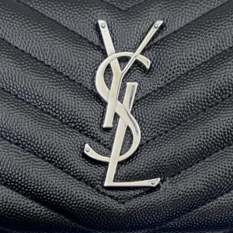 YSL皮夾 黑荔枝皮山形紋銀扣拉鏈長夾-6