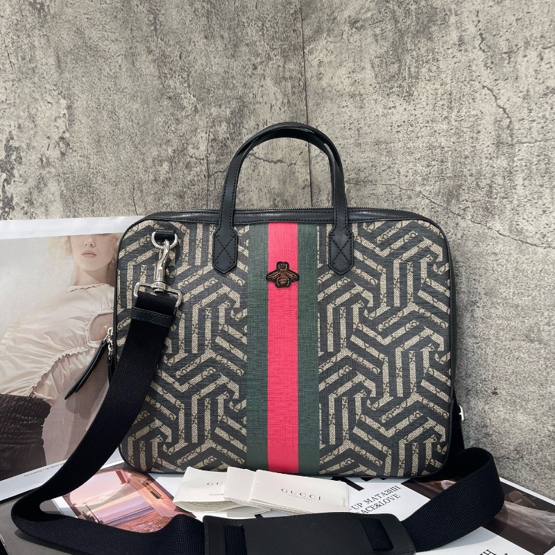 Gucci 蜜蜂公文包電腦公事包 手提包肩背包 肩帶可拆卸-0