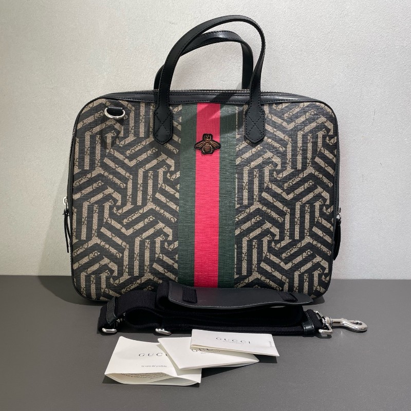 Gucci 蜜蜂公文包電腦公事包 手提包肩背包 肩帶可拆卸-4