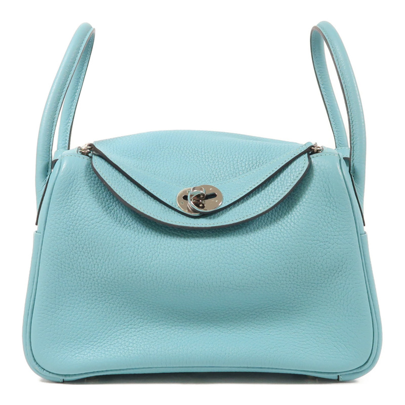 HERMES Clemence皮革Lindy 26銀扣手挽肩背兩用袋Blue Atoll-0