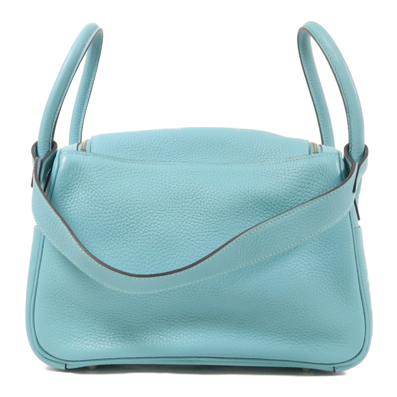 HERMES Clemence皮革Lindy 26銀扣手挽肩背兩用袋Blue Atoll-1