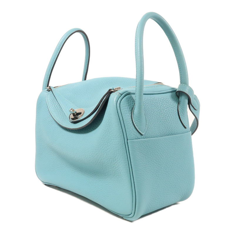 HERMES Clemence皮革Lindy 26銀扣手挽肩背兩用袋Blue Atoll-2