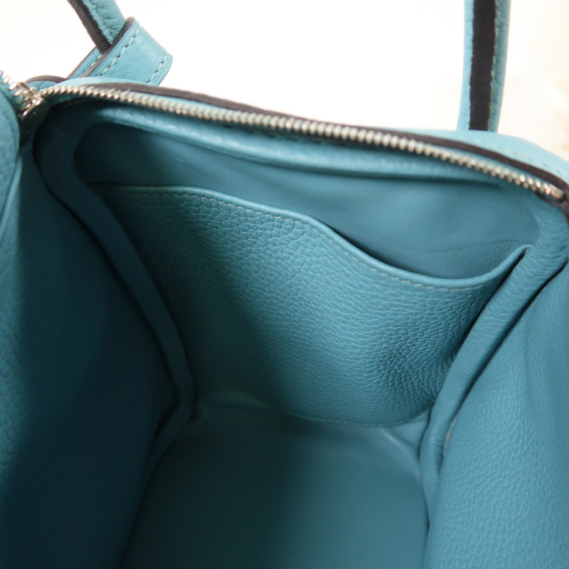 HERMES Clemence皮革Lindy 26銀扣手挽肩背兩用袋Blue Atoll-5