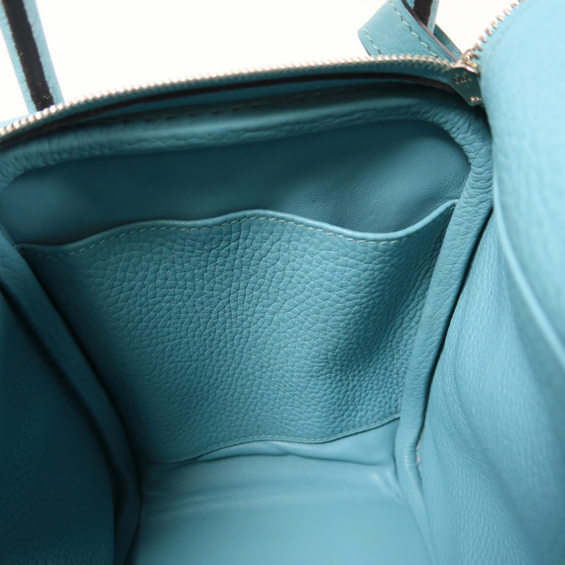 HERMES Clemence皮革Lindy 26銀扣手挽肩背兩用袋Blue Atoll-6