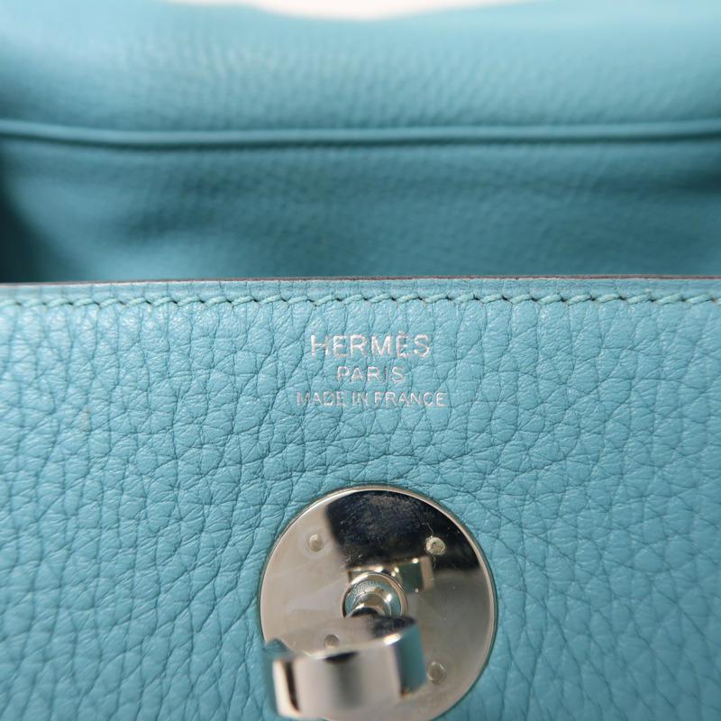 HERMES Clemence皮革Lindy 26銀扣手挽肩背兩用袋Blue Atoll-7