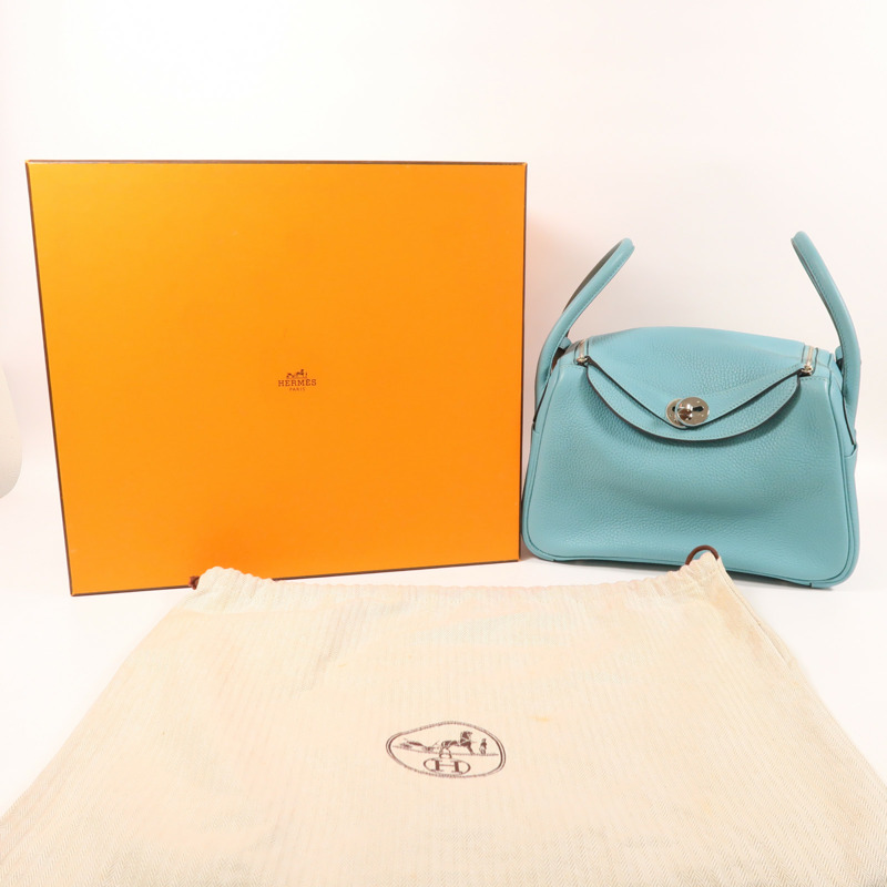 HERMES Clemence皮革Lindy 26銀扣手挽肩背兩用袋Blue Atoll-10