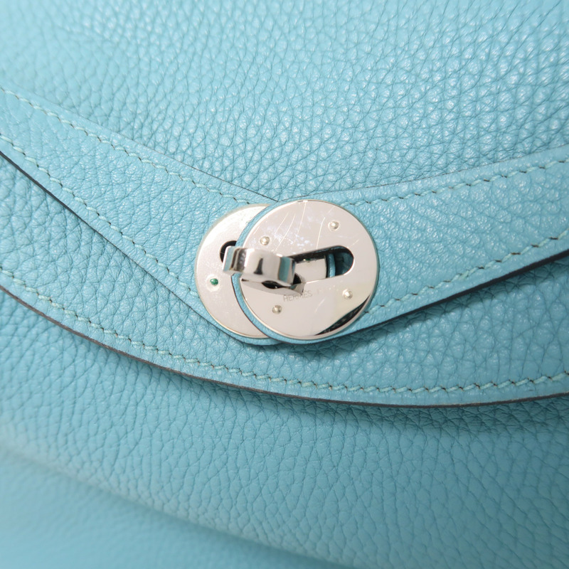 HERMES Clemence皮革Lindy 26銀扣手挽肩背兩用袋Blue Atoll-11