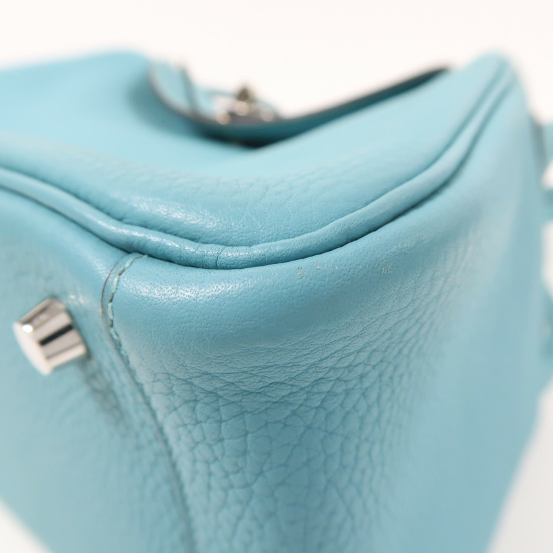 HERMES Clemence皮革Lindy 26銀扣手挽肩背兩用袋Blue Atoll-12