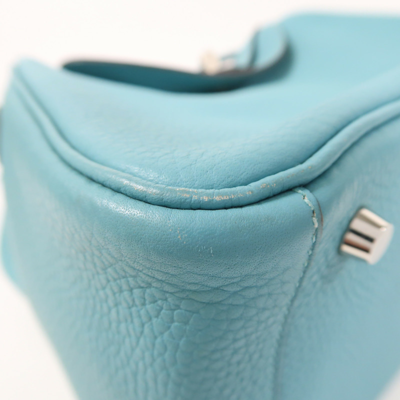 HERMES Clemence皮革Lindy 26銀扣手挽肩背兩用袋Blue Atoll-13